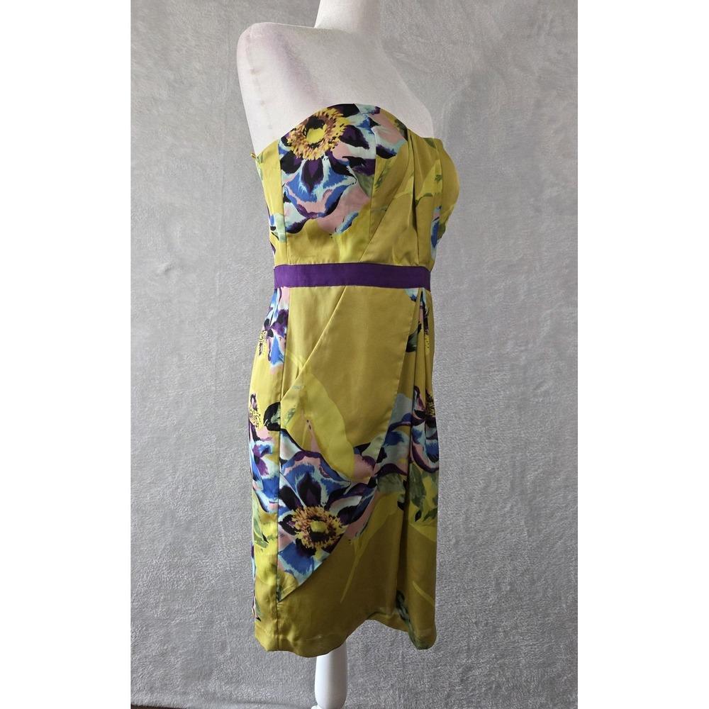 NWT Vince Camuto Dress Womens 10 Green Floral Strapless Pleated Party Cocktail - Picture 5 of 16
